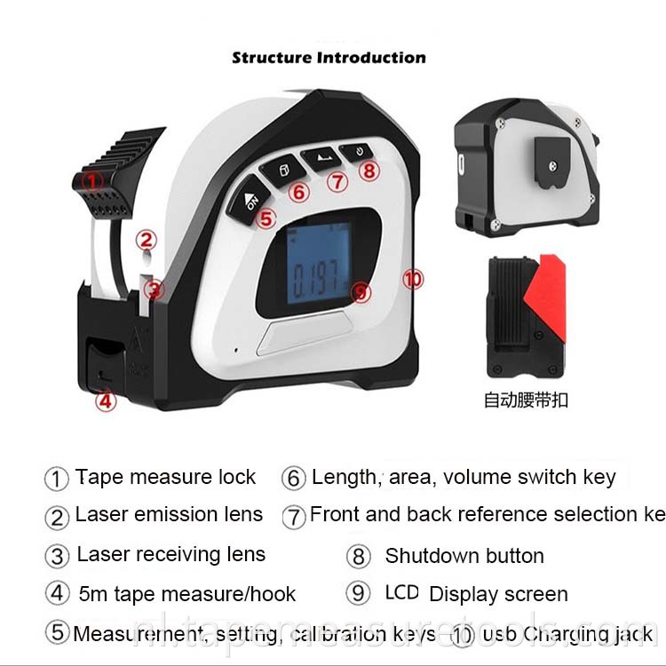 3 in 1 40 m digitale laserafstandsmeetlint met USB-lading Lasermeetlint